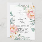 ピンクエレガントピーニーユーカリウェディングシャワーInv 招待状 (正面)