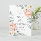 ピンクエレガントピーニーユーカリウェディングシャワーInv 招待状 (スタンド正面)