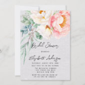 ピンクエレガントピーニーユーカリブライダルシャワー 招待状 (正面)