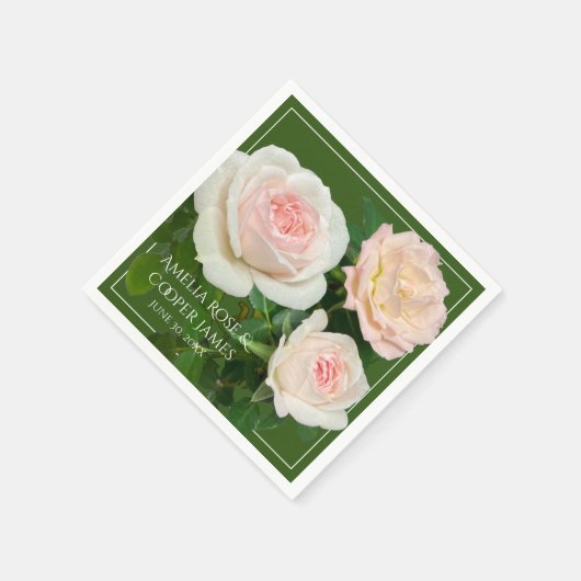 ピンクエレガントピーピーチホワイトローズフローラ スタンダードカクテルナプキン (角)