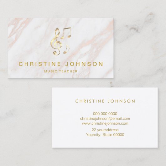 ピンクエレガントフェイクの大理石に金ゴールドのトレブルクレフ、 音符記号 名刺 (正面/裏面)