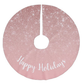 ピンクエレガントフェイクグリッターテクスチャハッピーホリデー ブラッシュドポリエステルツリースカート