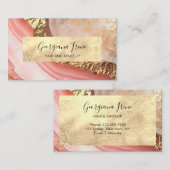 ピンクエレガントフェイク金ゴールド大理石瑪瑙 名刺 (正面/裏面)