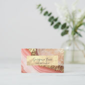 ピンクエレガントフェイク金ゴールド大理石瑪瑙 名刺 (スタンド正面)