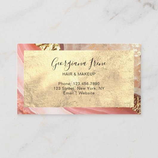 ピンクエレガントフェイク金ゴールド大理石瑪瑙 名刺 (裏面)