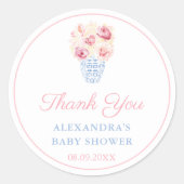 ピンクエレガントフェミニンブルーブライダルシャワーのお願い ラウンドシール (正面)