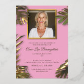 ピンクエレガントフォト50th素晴らしい誕生日金ゴールド 箔招待状 (裏面)