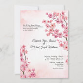 ピンクエレガントフォーマルさくらんぼブロッサム結婚フローラ 招待状 (正面)
