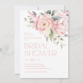 ピンクエレガントフラワーズグリーナリーガーデンブライダルシャワー 招待状 (正面)