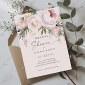 ピンクエレガントフラワーズグリーナリーガーデンブライダルシャワー 招待状