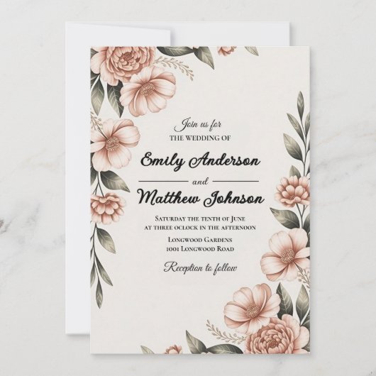 ピンクエレガントフラワーデザイナー結婚式招待状 招待状 (正面)