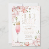 ピンクエレガントフラワーブランチ&バブリーブライダルシャワー 招待状 (正面)