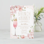 ピンクエレガントフラワーブランチ&バブリーブライダルシャワー 招待状 (スタンド正面)