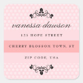 ピンクエレガントフランスのドットスクエア住所 シール (正面)