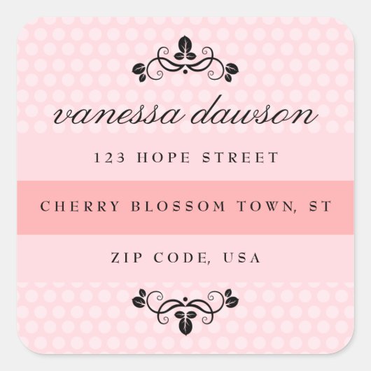 ピンクエレガントフランスのドットスクエア住所 シール (正面)