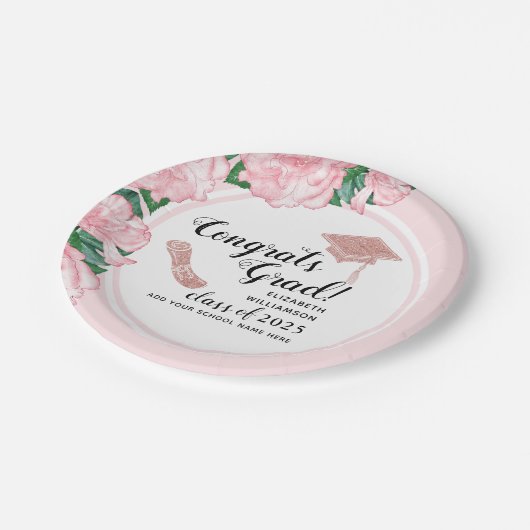 ピンクエレガントフローラおめでとう卒業式 ペーパープレート (アングル)