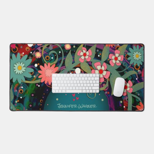 ピンクエレガントフローラお洒落パーソナライズされた デスクマット (キーボード&マウス)