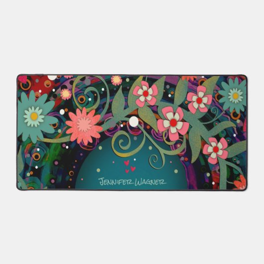 ピンクエレガントフローラお洒落パーソナライズされた デスクマット (正面)