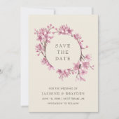 ピンクエレガントフローラさくらんぼ結婚ブロッサム セーブザデート (正面)