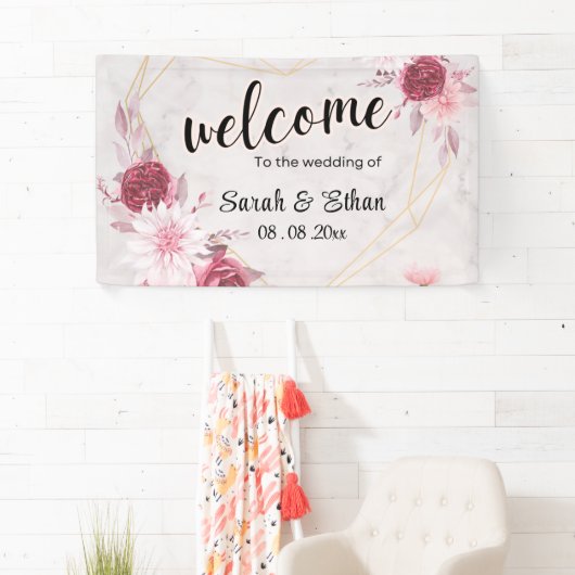 ピンクエレガントフローラさくらんぼ結婚ブロッサム 横断幕 (インサイチュ)