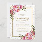 ピンクエレガントフローラとゴールデンフレームキンセアニェラ 招待状 (正面)