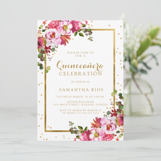 ピンクエレガントフローラとゴールデンフレームキンセアニェラ 招待状 (スタンド正面)