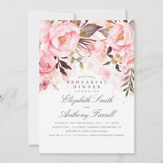 ピンクエレガントフローラとリハモダンーサルディナー 招待状 (正面)