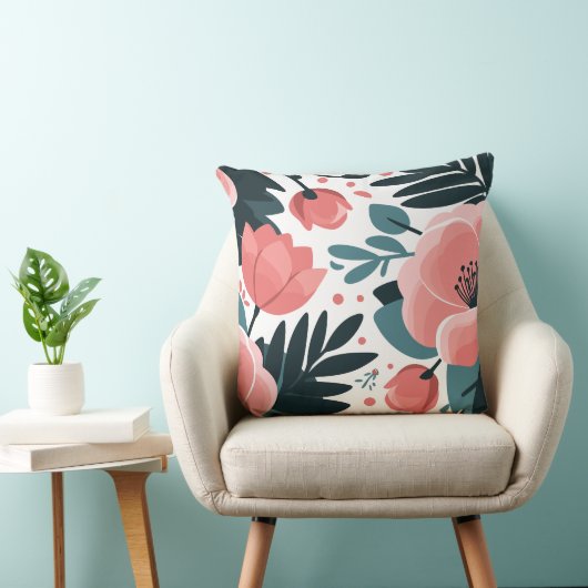 ピンクエレガントフローラと深いグリ離れーンズ クッション (椅子)
