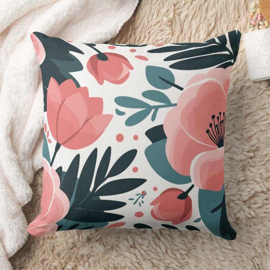ピンクエレガントフローラと深いグリ離れーンズ クッション (ブランケット)