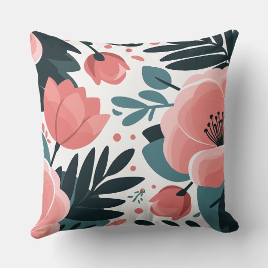 ピンクエレガントフローラと深いグリ離れーンズ クッション (裏面)