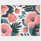 ピンクエレガントフローラと深いグリ離れーンズ フリースブランケット (正面(横))