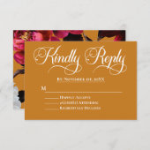 ピンクエレガントフローラと金ゴールド結婚式RSVP 出欠カード (正面/裏面)