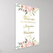 ピンクエレガントフローラへようこそ結婚我々の金ゴールド 箔ポスター (レイダウン)