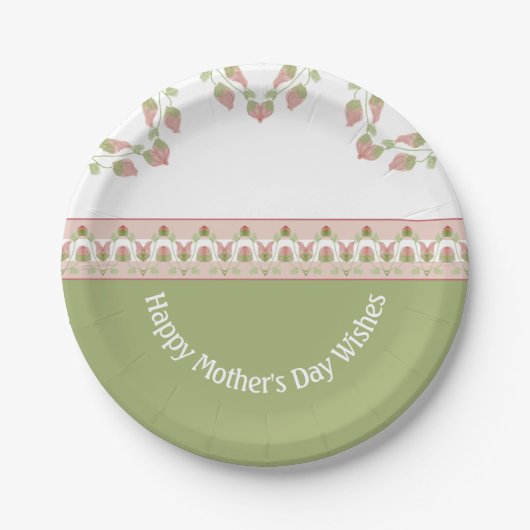 ピンクエレガントフローラアクセント付きラウンド ペーパープレート (正面)