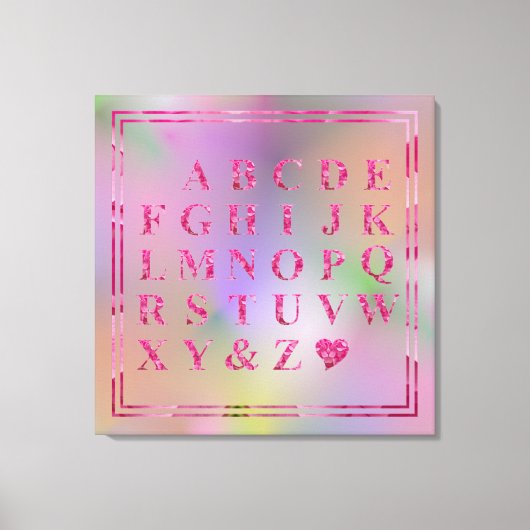 ピンクエレガントフローラアルファベッハートおもしろいレインボーアート キャンバスプリント (正面)