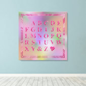 ピンクエレガントフローラアルファベッハートおもしろいレインボーアート キャンバスプリント (インサイチュ (ウッドフロア))