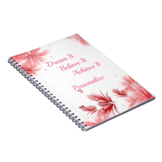 ピンクエレガントフローラインスピレーション引用文パーソナライズされた ノートブック (右側)