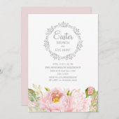 ピンクエレガントフローライースターブランチ卵狩り 招待状 (正面/裏面)