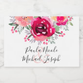 ピンクエレガントフローラウォーターカラーミニワきらめくイン スパークリングワインラベル (シングルラベル)