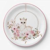 ピンクエレガントフローラウォーターカラーラマ赤ちゃんシャワー ペーパープレート (正面)