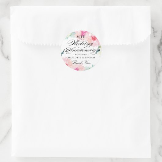 ピンクエレガントフローラウォーター結婚カラーの記念日 ラウンドシール (バッグ)