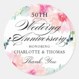 ピンクエレガントフローラウォーター結婚カラーの記念日 ラウンドシール
