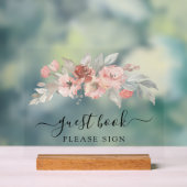 ピンクエレガントフローラウォーター結婚カラーズゲストブック アクリルサイン (ニュートラル)