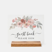 ピンクエレガントフローラウォーター結婚カラーズゲストブック アクリルサイン (正面)
