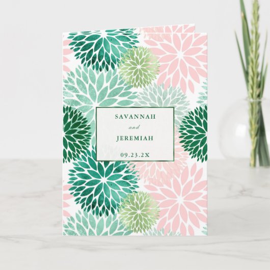 ピンクエレガントフローラカスタマイズ可結婚能 招待状 (正面)