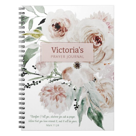 ピンクエレガントフローラカスタム祈りの言葉ジャーナル ノートブック (正面)
