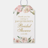 ピンクエレガントフローラカスタム金ゴールドブライダルシャワー ギフトタグ (正面)