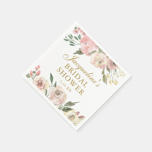 ピンクエレガントフローラカスタム金ゴールドブライダルシャワー スタンダードカクテルナプキン (角)