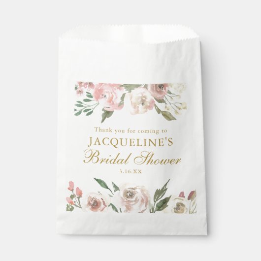 ピンクエレガントフローラカスタム金ゴールドブライダルシャワー フェイバーバッグ (正面)
