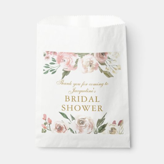 ピンクエレガントフローラカスタム金ゴールドブライダルシャワー フェイバーバッグ (正面)